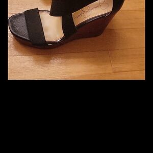 Jessica Simpson Black Wedge Sandals with Elegant Straps
